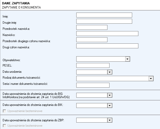 Formularze W celu wykonania jednej z wymienionych wyżej operacji należy wypełnid w oknie głównym aplikacji odpowiedni formularz.