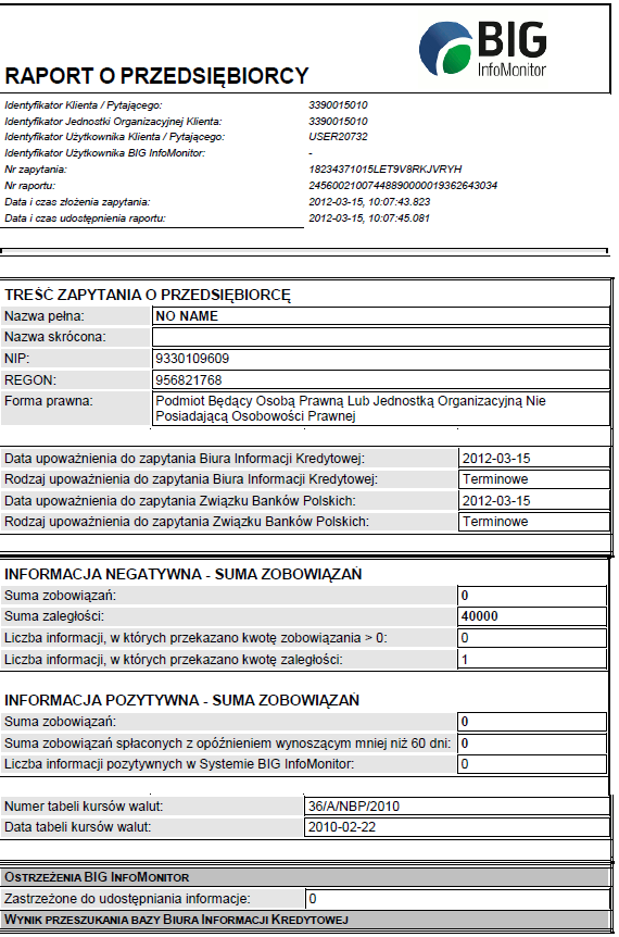 Biuro Informacji Gospodarczej Dostęp przez