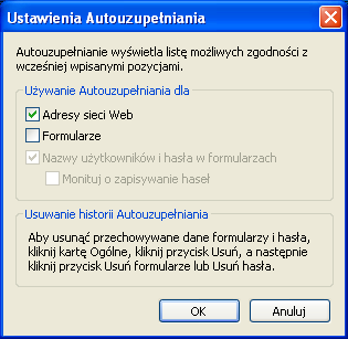 Rysunek 4 Ustawienia Autouzupełniania Rysunek 3 Opcje Internetowe, zakładka Zawartośd Przed rozpoczęciem pracy z Systemem BIG, zalecane jest usunięcie znaków "&u" z parametrów nagłówka i stopki