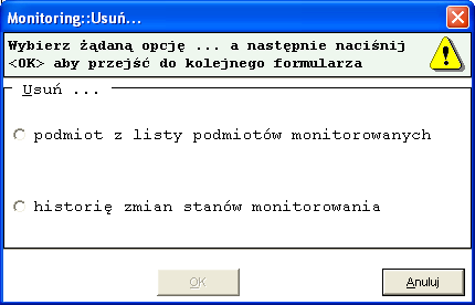 Zaznaczenie opcji <- ZAZNACZ TUTAJ, jeżeli udostępnia pola Zakres monitorowanych podmiotów, Okres monitorowania oraz Rodzaj informacji monitorującej : Rysunek 69 - Przeglądanie historii rezultatów