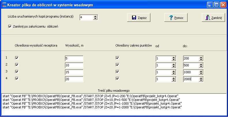 R. Samoć - Instrukcja obsługi pakietu Operat FB - 103 - Okno Kreator pliku do obliczeń w systemie wsadowym Okno służy do tworzenia kopii wybranego pliku z rozszerzeniem.