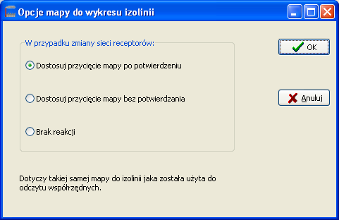 R. Samoć - Instrukcja obsługi pakietu Operat FB - 79 - Mapa do odczytu współrzędnych: "Taka sama mapa do izolinii" oznacza, że takie same ustawienia mapy będą zapisane do opcji izolinii - będzie