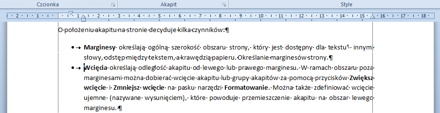 POZYCJONOWANIE AKAPITÓW NA STRONIE O położeniu akapitu na stronie decyduje kilka czynników: Marginesy określają ogólną szerokośd obszaru strony, który jest dostępny dla tekstu - innymi słowy, odstęp