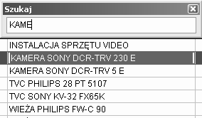 Po naciśnięciu przycisku Znajdź (F7) wyświetli się w miejsce nagłówka kolumny sortującej okienko służące do wpisywania szukanej wartości.