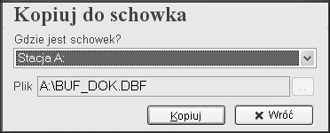 Przenoszenie dokumentów pomiędzy niezależnymi podmiotami Dwa podmioty gospodarcze posiadające program mogą oprócz dokumentów (faktur) wydrukowanych na papierze przesyłać plik schowka na dyskietce,