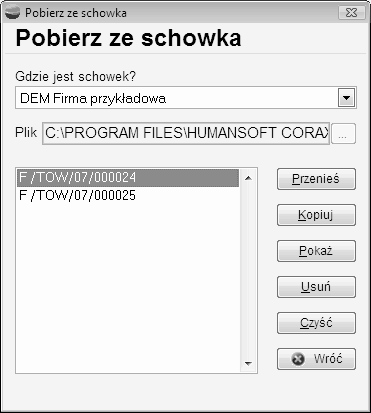 momencie uaktywnienia tabeli pozycji na formularzu dokumentu. Po wybraniu tej opcji pojawi się okno Pobierz ze schowka.