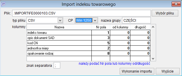 Po zainstalowaniu aplikacji, w oknie z listą indeksu towarowego dostępny będzie przycisk <Import z pliku>.