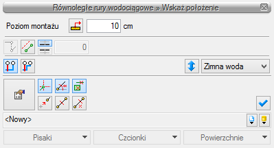 Rurociągi Wówczas dostępne będzie okno, na którym użytkownik nadaje poziom montażu na jakim mają być montowane powstałe obiekty (rurociągi), użytkownik może również nadać typ tym rurociągom oraz