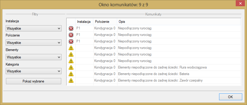 Obliczenia i interpretacja wyników Pojawia się wówczas okno z tabelą błędów. Rys. 97.