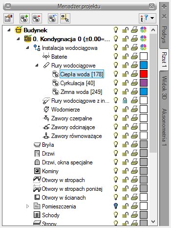 Opis elementów programu 5.2. Podgląd 3D Każdy obiekt utworzony w programie ArCADia-INSTALACJE WODOCIĄGOWE posiada swoje odzwierciedlenie na widoku 3D.