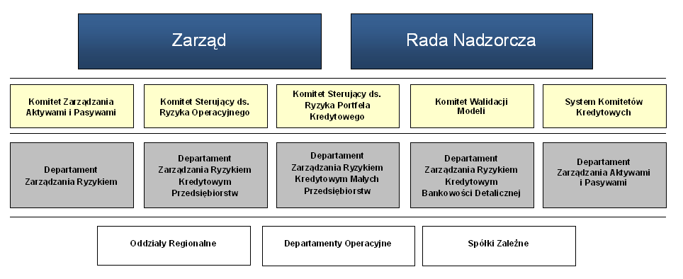 3. Organizacja procesu zarządzania ryzykiem Proces zarządzania i monitorowania ryzyka w Banku stanowi proces przebiegający na wielu poziomach.