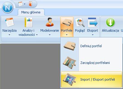 Import/Eksport portfeli Funkcja Importu/Eksportu portfeli umożliwia np.