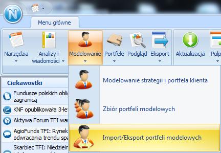 Import/eksport portfeli modelowych Funkcja Import/Eksport portfeli modelowych umożliwia np.