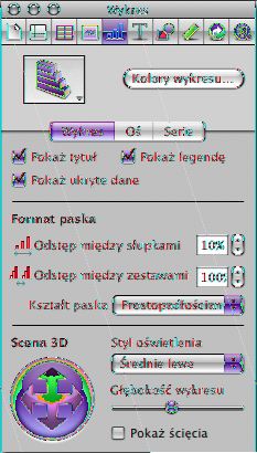 Jak skorygować ustawienia sceny 3D za pomocą Inspektora wykresów? 1 Zaznacz wykres 3D, kliknij w Inspektor w pasku narzędzi, następnie kliknij w przycisk Inspektora wykresów, po czym kliknij w Wykres.