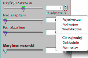 4 Wybierz odstęp między wierszami z menu, pojawiającego się po kliknięciu w tekst pod polem Wiersz.