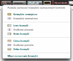 Oto sposoby zaznaczania odcinków krawędzi: mm Jeżeli chcesz zaznaczyć jednocześnie wszystkie krawędzie, zaznacz tabelę, wiersz, kolumnę lub komórkę.