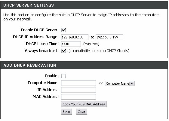 Setup > Network Settings > DHCP Server Settings DHCP - Dynamic Host Configuration Protocol - protokół dynamicznego konfigurowania hostów.