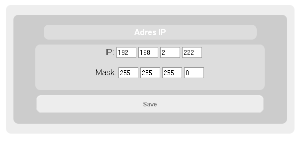 6. Adres IP Fabrycznie urządzenie ma ustawiony adres 192.168.2.222. Znajomość tego adresu jest niezbędna do uruchomienia strony www.