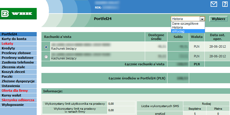 Konfiguracja systemów bankowych Strona 24 z 46 Eksport wyciągów Eksport wyciągów z systemu Banku Zachodniego WBK (Serwis MOJA FIRMA PLUS)