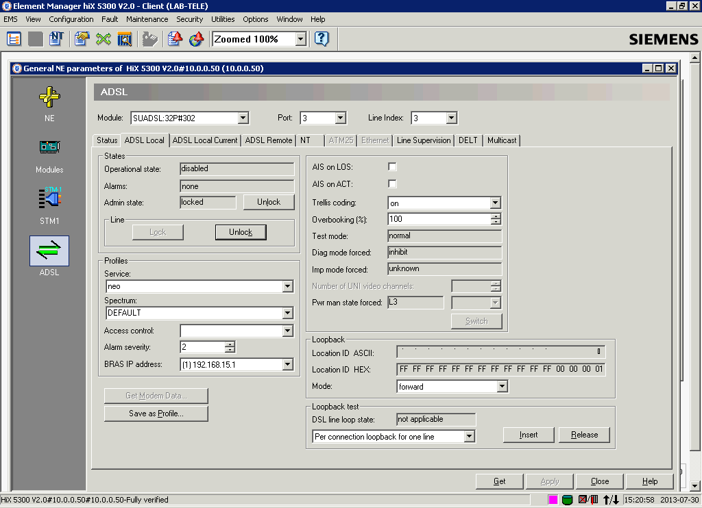 W kolejnym kroku należy przejść do ustawień ADSL wybierając stosowny przycisk z menu po lewej stronie okna General NE parameters.