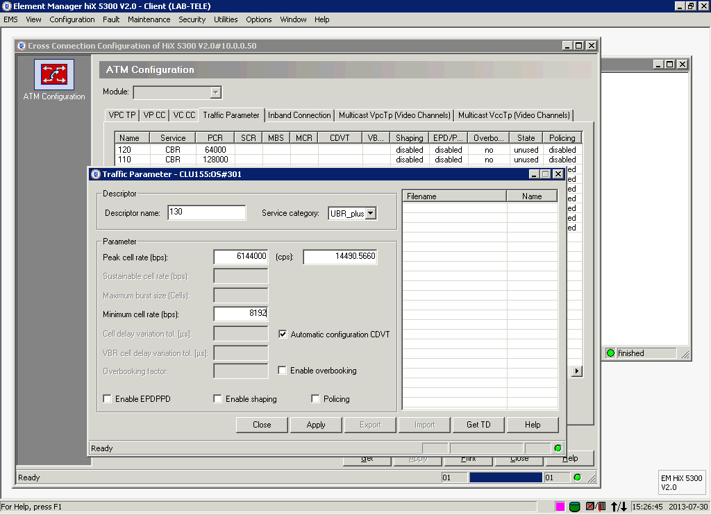 Minimum cell rate wartość 8192 bit/s.