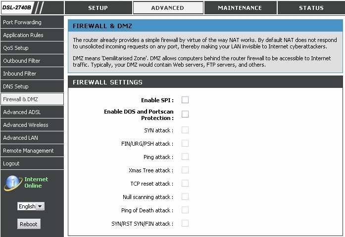 Advanced > Firewall & DMZ Zapora (firewall) pozwala kontrolować, które pakiety mogą być przepuszczone przez router, chroniąc twoją sieć. Funkcja SPI pomaga zapobiegać cyber atakom.