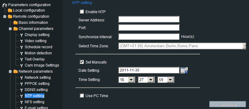 Zakładka NTP SETTINGS Konfiguracja ustawień czasu. Kamera oferuje trzy sposoby ustawienia daty i czasu. 1. Synchronizacja czasu względem serwera NTP.