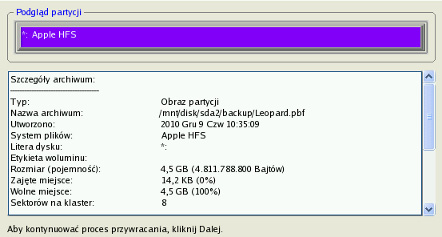 65 9. Na następnej stronie określ dysk twardy, na który przywrócony zostanie obraz.