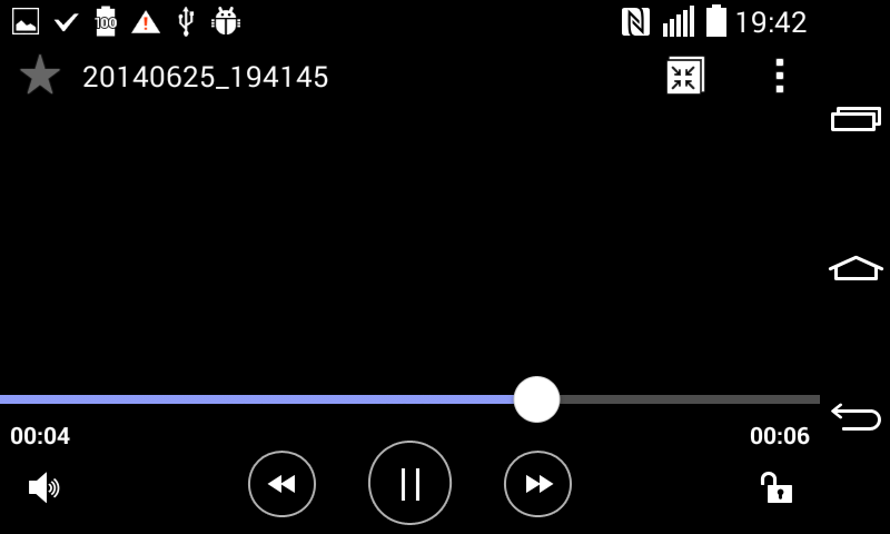 Touch to pause/resume video playback. Touch to go 10 seconds forward. Touch to go 10 seconds backward. Touch to manage the video volume. Touch to lock/unlock a video screen. Touch to use QSlide.