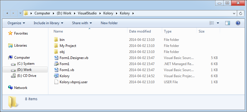 Visual Basic.NET Plik *.vbproj plik projektu VB. Plik *.vbproj.user plik konfiguracji środowiska programowania dla projektu.