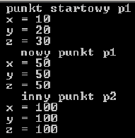 4.9. Tablice obiektów 71 cout << " inny punkt p2 " << endl ; 14 p2. ustawpunkt (100, 100, 100). pokaz () ; getch () ; 16 return 0; Wynikiem działania programu jest następujący wydruk: 4.9. Tablice obiektów Obiekty klas są zmiennymi definiowanymi przez użytkownika i działają analogicznie jak zmienne typów wbudowanych.