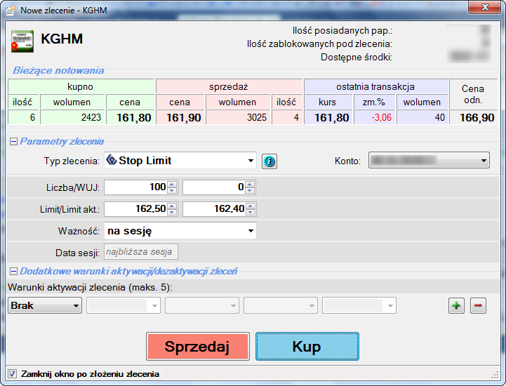 5.1.8. Zlecenie STOP LIMIT Zlecenie Stop Limit jest zleceniem podobnym do zlecenia Stop Loss.