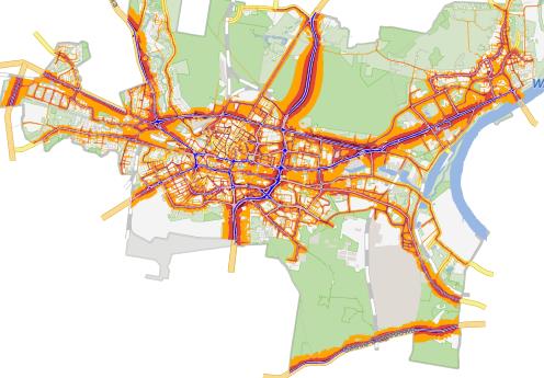 Mapa 23 Poziom natężenia hałasu komunikacyjnego w Bydgoszczy w 2011 r.