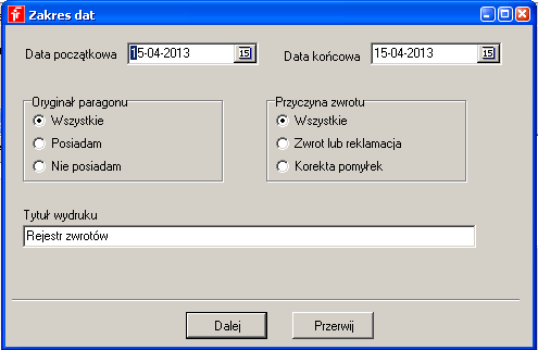 Z poziomu zakładki Dane podstawowe możesz uzupełnić lub zmienić informację o korekcie w następującym zakresie: jest/nie ma oryginału paragonu, rodzaj korekty:zwrot(reklamacja)/oczywista pomyłka, opis