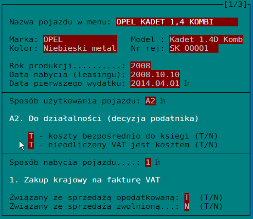 S t r o n a 12 3. EDYCJA SAMOCHODÓW Dane wprowadzamy dokładnie w tym samym miejscu co poprzednio.