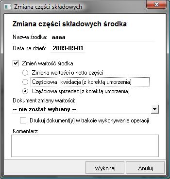 Symfonia Środki Trwałe 2 / 7 Rys.2. Dodanie nowej części składowej z zakładki Inne Koszty eksploatacji.