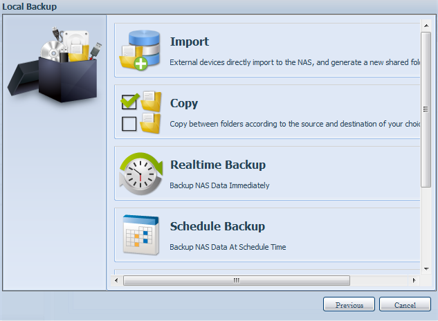 Można wuybrać folder z urządzenia zewnętrznego i zaimportować do NAS jako folder udziału.
