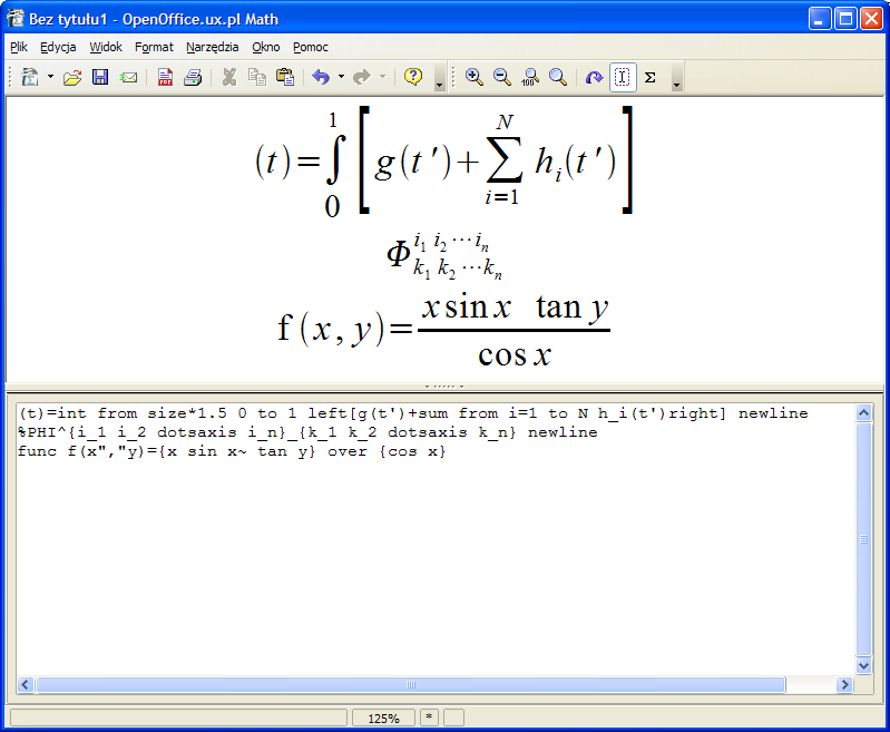 Moduł Math str. 21 Moduł Math Formuły matematyczne możesz także tworzyć jako osobny dokument, uruchamiając moduł Math.