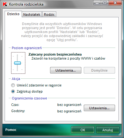 Dostępne są 3 predefiniowane poziomy czułości modułu Anti-Spam: - Wysoki poziom bezpieczeństwa - Zalecany poziom bezpieczeństwa - Niski poziom bezpieczeństwa Prawdopodobieństwo, że wiadomość e-mail