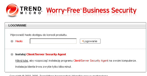 Trend Micro Worry-Free Business Security Advanced 6.0 Podręcznik instalacji 2. W przeglądarce wyświetlony zostanie ekran logowania do programu Trend Micro Worry-Free Business Security. RYSUNEK 5-1.