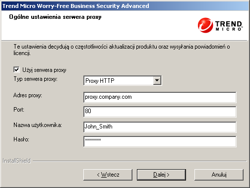 Trend Micro Worry-Free Business Security Advanced 6.0 Podręcznik instalacji 10. Kliknij przycisk Dalej. Zostanie wyświetlony ekran Serwer proxy. RYSUNEK 3-12.