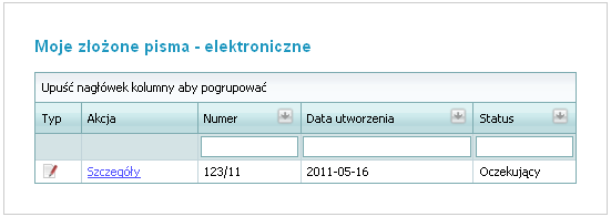 Rysunek 20. Informacja o zapisaniu wniosku W pierwszym etapie wniosek zniknie z zakładki Moje wnioski robocze i pojawi się w zakładce Moje wysłane wnioski.