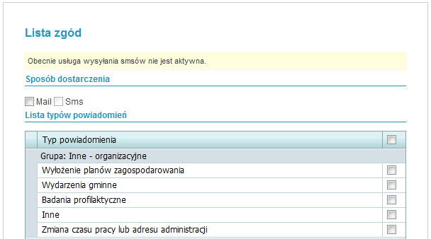 Rysunek 13. Ustawianie powiadomień 2. Jak złożyć wniosek? 2.1. Składanie wniosku System Elektronicznego Biura Obsługi Interesanta daje możliwość użytkownikowi złożenia wniosku, którego adresatem jest urząd z poziomu strony internetowej.
