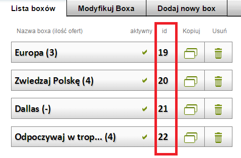 3.2. Implementacja boksów na stronie bez wyszukiwarki Hoteli (PHP) Jeśli nie posiadamy wyszukiwarki na stronie, potrzebujemy bezpośrednio odpytać o boxy, np. tak: <?