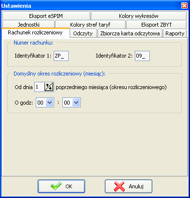 Rachunek rozliczeniowy na tej zakładce definiuje się dwa identyfikatory, które będą tworzyły niezmienny człon numeru rachunku.