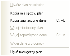 Po kliknięciu prawym przyciskiem myszki na tabeli danych godzinowych pojawi się menu podręczne Rys.