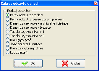 Rys. 6-1 Okno wyboru modułu/interfejsu i liczników do niego podpiętych do odczytu Na liście interfejsów/modułów będą widoczne jedynie te interfejsy/moduły, dla których w ustawieniach konfiguracji