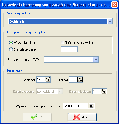 Po wybraniu zadania Eksport planu z harmonogramu do edycji wyświetlone zostanie okno przedstawione na Rys. 8-9.