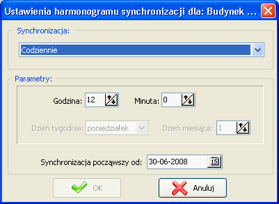 Dzień tygodnia dzień tygodnia, w który ma być synchronizowany czas w urządzeniu (opcja aktywna tylko dla synchronizacji cotygodniowej); Dzień miesiąca dzień miesiąca, w który ma być synchronizowany