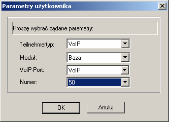 Następnie odnajdujemy nowego użytkownika na liście i edytujemy jego profil jak na rysunku: Uwaga! PIN/Potwierdzenie jest hasłem uwierzytelniania na serwerze SIP (centralce).